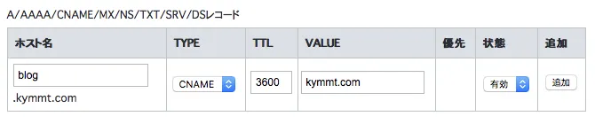 CNAMEレコード設定