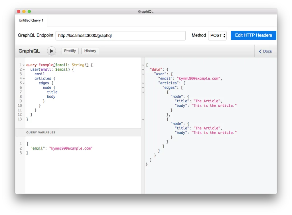 GraphiQLでモックサーバにクエリを送っている様子