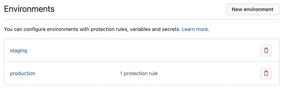 作成したenvironment